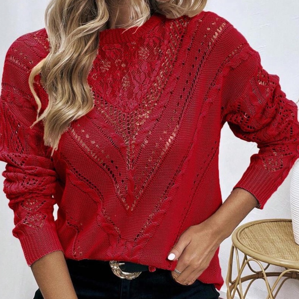 Cozy Floral Lace oversized Sweater Top - Picture 8 of 11